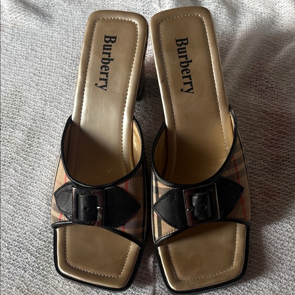Burberry Plaid and Black Mules - Picture 1 of 5